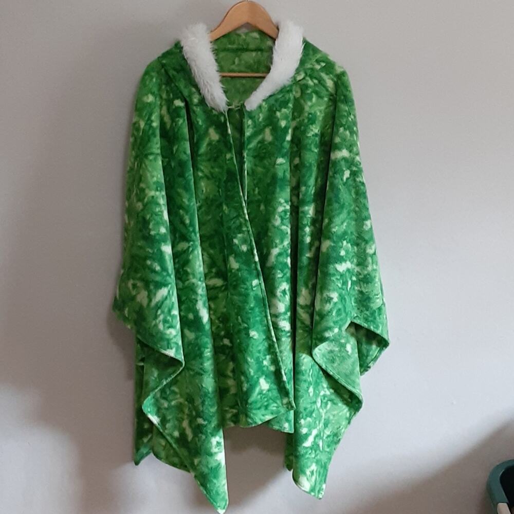 Handmade Tie dye look green fleece hooded cape